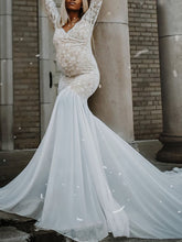 Load image into Gallery viewer, Off-The-Shoulder Lace Chiffon Hem Stitching Maternity Dress