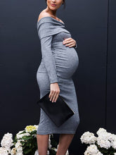 Load image into Gallery viewer, One-Line Neck Dark Over-The-Knee Maternity Dresses