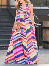 Load image into Gallery viewer, Striped Rainbow Color Block Printing Women's Dress