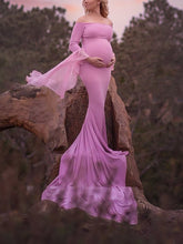 Load image into Gallery viewer, Flared Long Sleeve Off-Shoulder Maternity Dresses