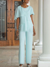 Load image into Gallery viewer, Chiffon Solid Color Ruffle Two-Piece Women's Suit