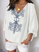 Load image into Gallery viewer, Women's Print V Neck Casual Cotton Shirts and Shorts Suit