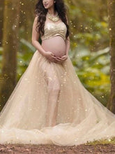 Load image into Gallery viewer, Sexy Gold Sequin Tulle Maternity Dress