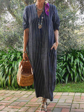 Load image into Gallery viewer, Casual Striped V-neck Fashion Dress