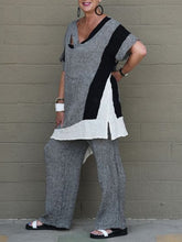 Load image into Gallery viewer, Color Block Cotton And Linen Crew Neck Women's Suits