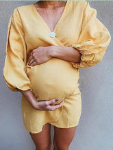 Load image into Gallery viewer, Puff Sleeve V-Neck Maternity Dress
