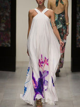 Load image into Gallery viewer, Purple Large Swing Print Halter Neck Women's Casual Dress