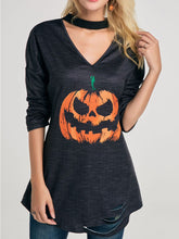Load image into Gallery viewer, Halloween Pumpkin Pattern V-neck Long Sleeve T-shirt