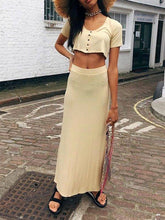 Load image into Gallery viewer, Solid Color Casual Button Skirt Two-Piece Suit