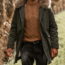 Load image into Gallery viewer, Green Zipper Fur Collar Men's Coats