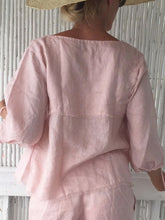 Load image into Gallery viewer, Women's Casual Pink Linen Blouse Short Suit