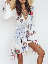 Load image into Gallery viewer, Cotton and Linen Embroidery V-neck Fashion Dress