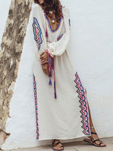 Load image into Gallery viewer, Embroidered Cotton and Linen Holiday Style Long Dress