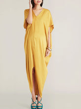 Load image into Gallery viewer, Maternity Sexy V-Neck Solid Color Irregular Long Dress