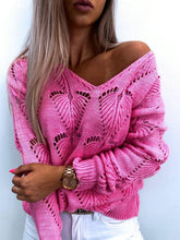 Load image into Gallery viewer, Autumn and Winter Knitted V-neck Hollow Knit Sweater