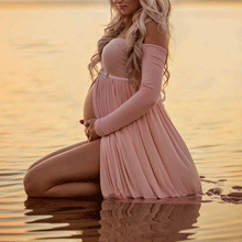 Load image into Gallery viewer, Solid Color Collar Long Sleeves Maternity Dress