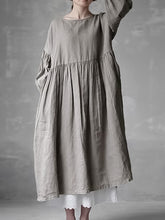 Load image into Gallery viewer, Cotton and Linen Solid Color Simple Long-sleeved Dress
