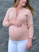 Load image into Gallery viewer, Tied Neckline Knitted Stitching Sweater Maternity Tops