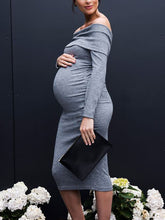 Load image into Gallery viewer, One-Line Neck Dark Over-The-Knee Maternity Dresses