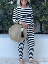 Load image into Gallery viewer, Round Neck Striped Long Sleeve Women's Suit