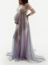 Load image into Gallery viewer, Lace Perspective Long Sleeve Round Neck Maternity Dress