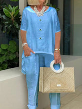 Load image into Gallery viewer, Round Neck Button Cotton And Linen Women's Suits