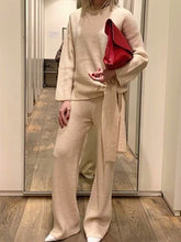 Load image into Gallery viewer, Fashionable and Comfortable Lace-up Top and Wide-leg Pants Knitted Solid Color Suit
