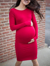 Load image into Gallery viewer, Long Sleeve Round Neck Comfort Maternity Dress