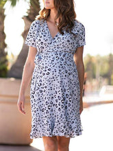 Load image into Gallery viewer, Fashion V-Neck Leopard Print Maternity Dress