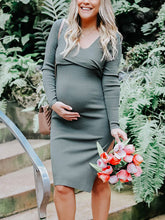 Load image into Gallery viewer, Cross-Neck Long-Sleeved Maternity Dresses