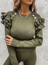 Load image into Gallery viewer, Fashion Knitted Ruffled Long Sleeves and Pants Suit