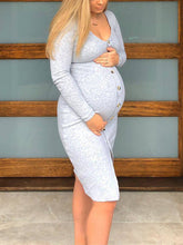 Load image into Gallery viewer, Button Long Sleeve Pure Color Maternity Dresses