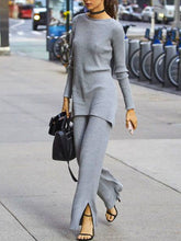 Load image into Gallery viewer, Ladies Fashion Casual Solid Color Knitted Top And Comfortable Pants Bottom Set
