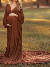 Load image into Gallery viewer, Elegant V-neck Maternity Dress Long Dress