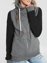 Load image into Gallery viewer, Colorblock Hooded Diagonal Zipper Women's Hoodies