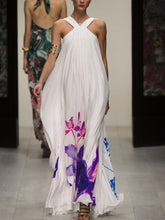 Load image into Gallery viewer, Purple Large Swing Print Halter Neck Women's Casual Dress