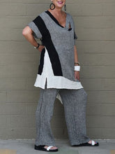 Load image into Gallery viewer, Color Block Cotton And Linen Crew Neck Women's Suits