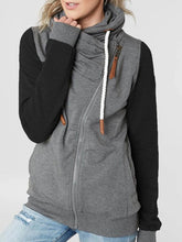 Load image into Gallery viewer, Colorblock Hooded Diagonal Zipper Women's Hoodies