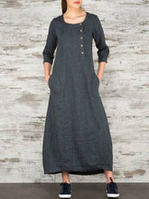 Load image into Gallery viewer, Round Neck Stitching Cotton and Linen Dress