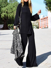 Load image into Gallery viewer, High-necked Top and Wide-leg Pants Solid Color Suit