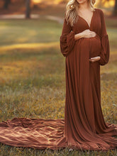 Load image into Gallery viewer, Elegant V-neck Maternity Dress Long Dress