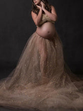 Load image into Gallery viewer, Sexy Gold Sequin Tulle Maternity Dress