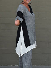 Load image into Gallery viewer, Color Block Cotton And Linen Crew Neck Women's Suits