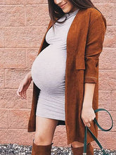 Load image into Gallery viewer, Pure Color Round Neck High Stretch Mid-Length Maternity Dresses
