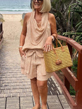 Load image into Gallery viewer, Women's Striped Linen Pocket Lace-Up Shorts Set