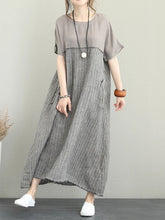 Load image into Gallery viewer, Round Neck Stripe Color Matching Loose Dress