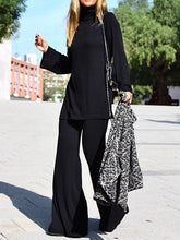 Load image into Gallery viewer, High-necked Top and Wide-leg Pants Solid Color Suit