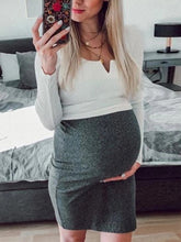 Load image into Gallery viewer, Maternity Fashion Split Neck Long Sleeve Plain Fake Two-Piece Sheath Dress