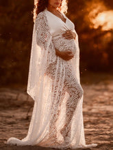 Load image into Gallery viewer, Maternity Sexy V-Neck Bat Sleeve Lace Stitching Split Photography Dress