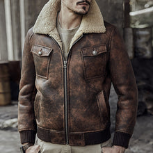 Load image into Gallery viewer, Fur Collar Zipper Button Pocket PU Coat Men Jackets